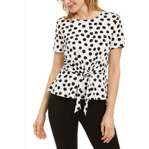 Anne Klein Black and White Polka Dot Tie Front Blouse Size S 4-8